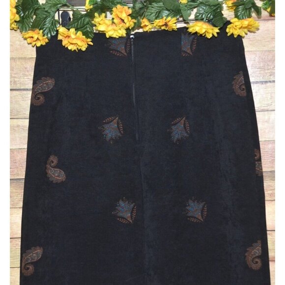 Pretty Briggs New York Vintage Paisley Print Midi Skirt 14 Black Pencil Style - Picture 6 of 10